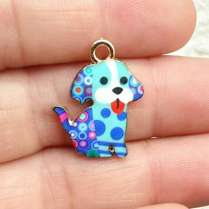 Wholesale 10pcs Cute Puppy Alloy Oil Drip Printed Jewelry Cartoon Accessories DIY Bracelet Earrings Keychain Bag Charms Pendant