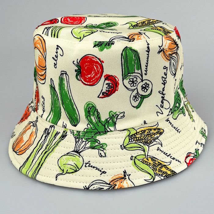 Wholesale  Tropical Fruit  Hat  Trend Double-sided Printed Basin Hat Outdoor Sun Protection Hat