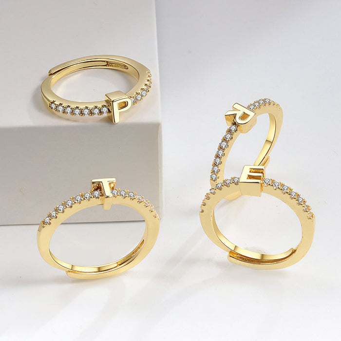 Wholesale Copper Electroplated White Gold Tone A Z Alphabet Ring Trendy Minimalist Everyday Jewelry Accessory For Boutique Resale