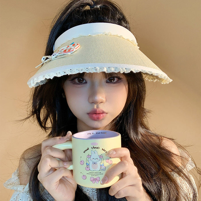Wholesale Cute bow button top sun hat, large brim sun hat, straw hat, UV resistant sun hat