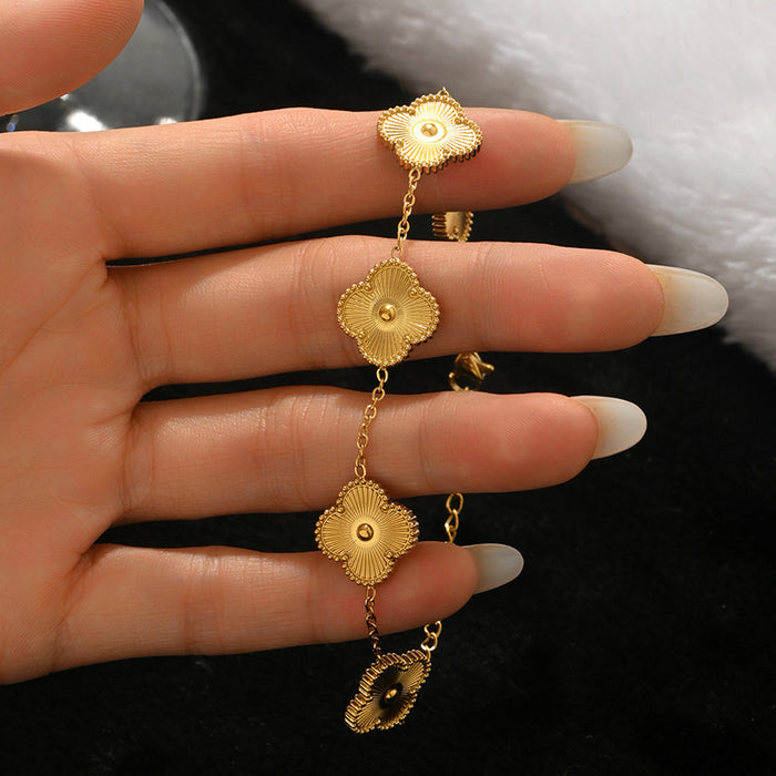 Wholesale Chic Four Leaf Clover Gold Bangle Set Titanium Steel Electroplated Fashion Accessory