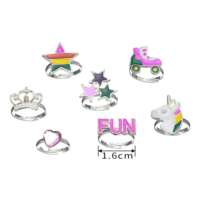 Wholesale 7 PCs suit unicorn crown roller skating shoes star love adjustable ring Children's ring