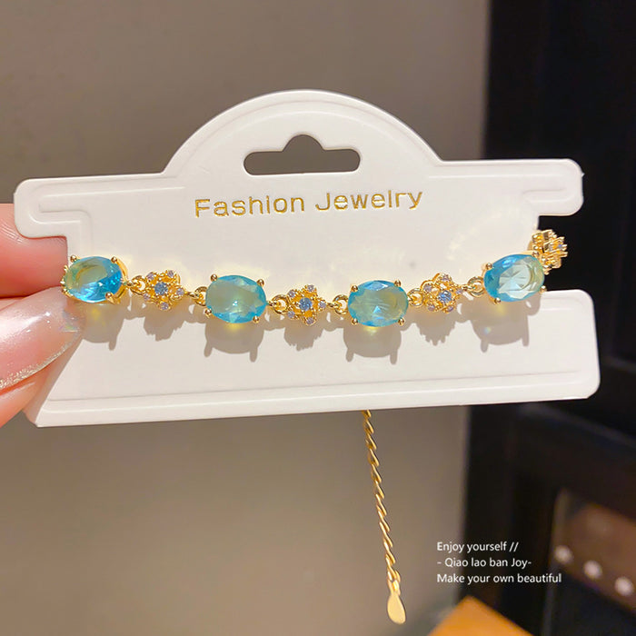 Wholesale Ocean Blue Zircon Round Bracelet Trendy Geometric Design Fashion Accessory