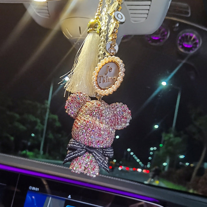 Wholesale Car pendant cute diamond-embedded violent bear car hanging car ornaments mirror pendant high-end tassel car decoration