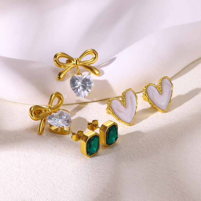 Wholesale Stainless Steel18K Gold Bow Earrings Zircon Love Earrings