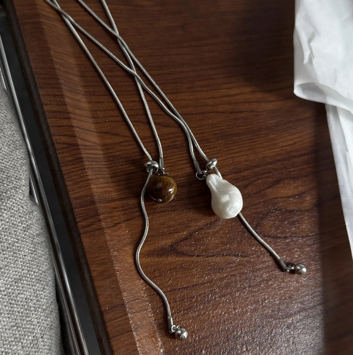 Wholesale Titanium steel design necklace, pearl niche personalized necklace, sweater chain