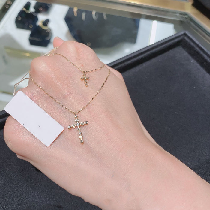 Wholesale s925 Silver Plated 14K Gold Believe Cross Shines with Diamond Necklace