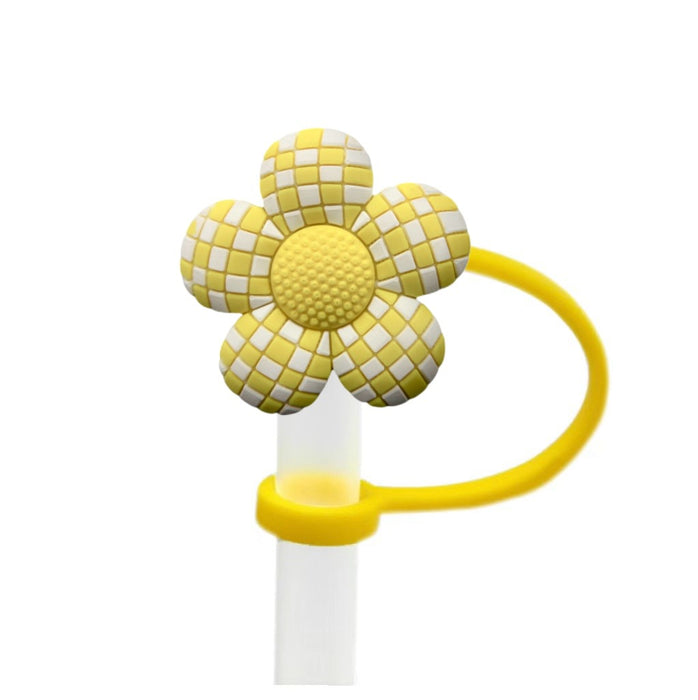 Wholesale Colorful flower shaped straw cap 8/10mm reusable water cup straw stopper straw cap in stock