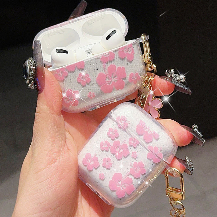 Wholesale Translucent pink and white floral soft standing earphone cases