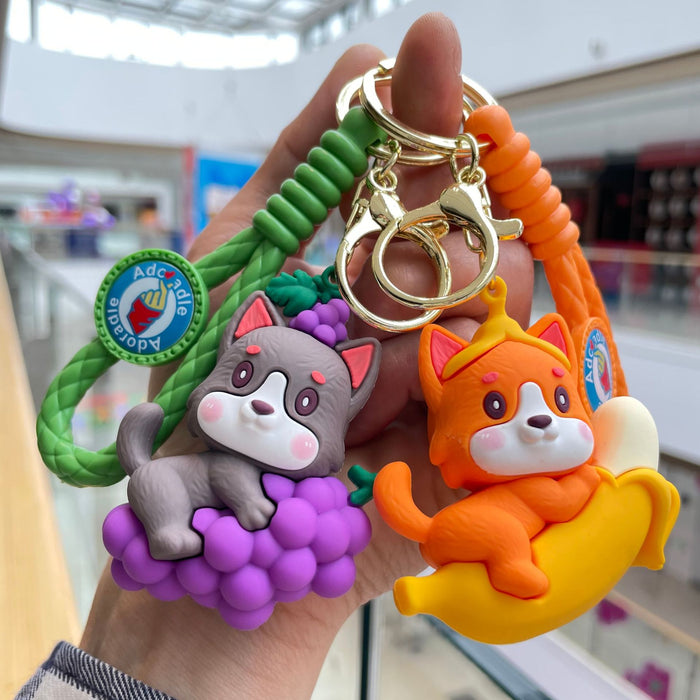 Wholesale Cute fruit soft rubber keychain 3D cartoon bag pendant car keychain