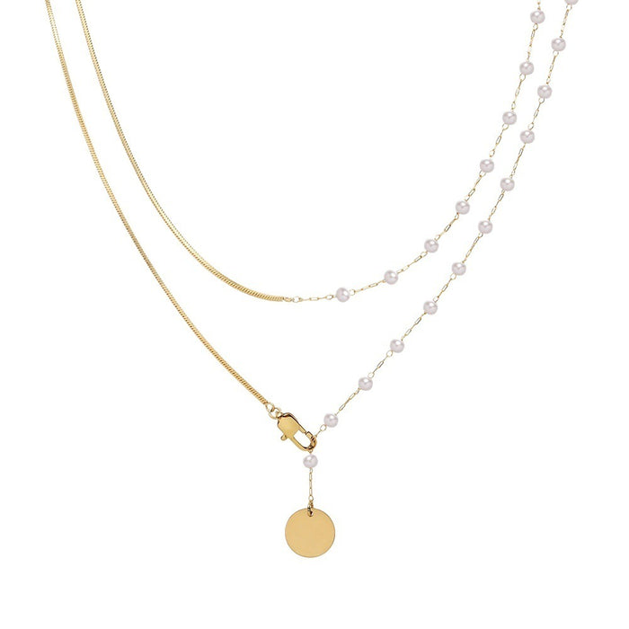 Wholesale Two pairs of romantic double-layer pearl necklaces, stacked collarbone chains, sweater chains, small, fresh, and high-end feel