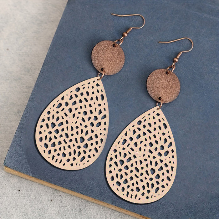 Wholesale Vintage hollowed out spider web spliced wood veneer earrings and earrings