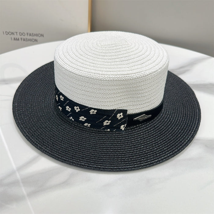 Wholesale Belt splicing sunshade straw hat casual flat top hat sunshade straw hat