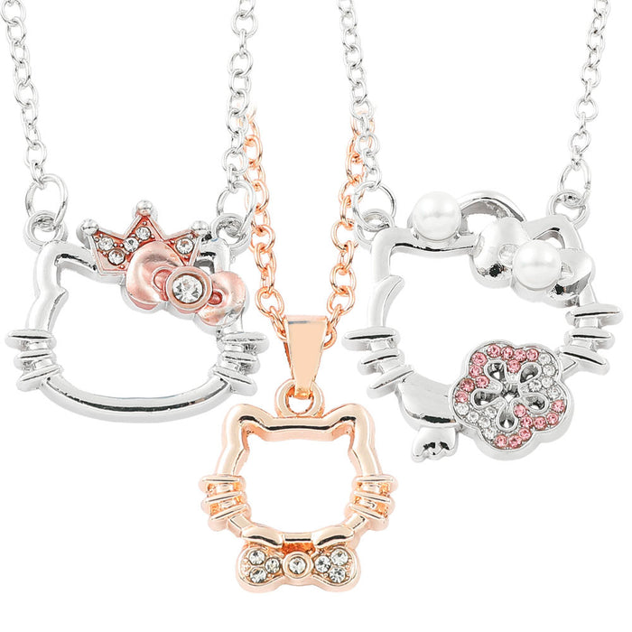 Wholesale Cartoon cat necklace pendant rhinestone enamel jewelry