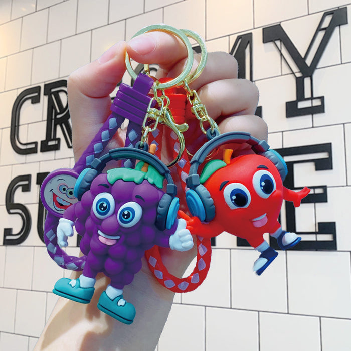 Wholesale Cartoon Wearing Headphones Fruit Doll Silicone Keychain JDC-KC-LiuFan028