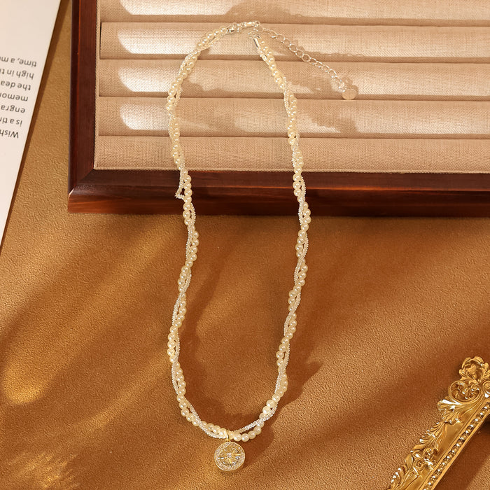 Wholesale Double-layer Wrap Pearl Eight Mans Star Necklace Gold Electroplated Flash Diamond Necklace