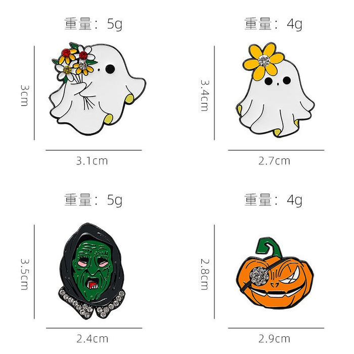 Wholesale Alloy Brooch With Baking Paint Rhinestone Dark Series Ghost Pumpkin Demon Cartoon Design Trendy Gift