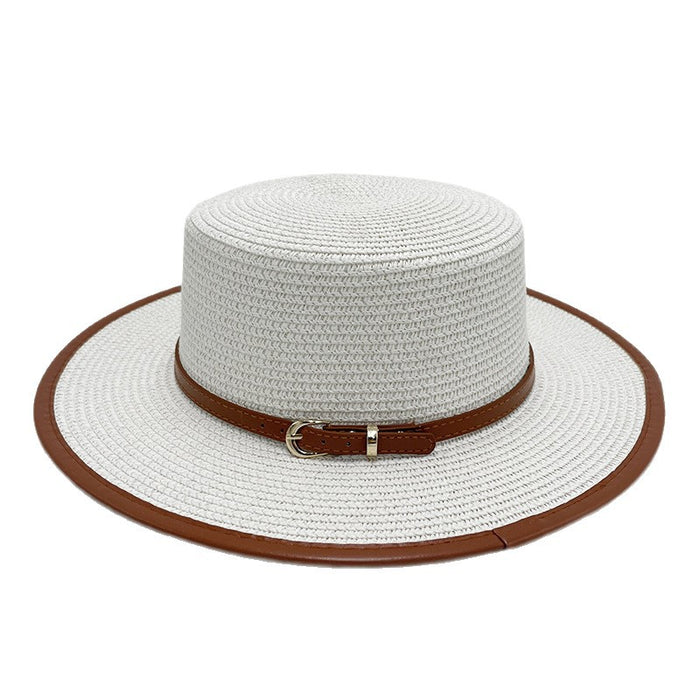 Wholesale Belt Metal Buckle Sun Hat Straw Hat Flat Brim Hat Straw Hat