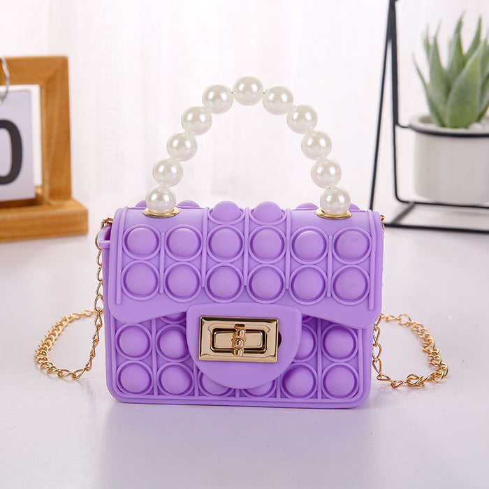 Wholesale PVC Jelly Bag Silicone Coin Purse Children Crossbody Double-sided Bubble Pearl Handbag Chain Bag