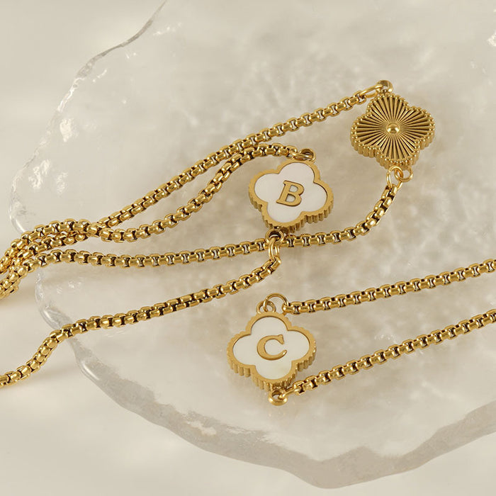 Wholesale Stainless Steel Seashell Four-Leaf Clover Letter Bracelet