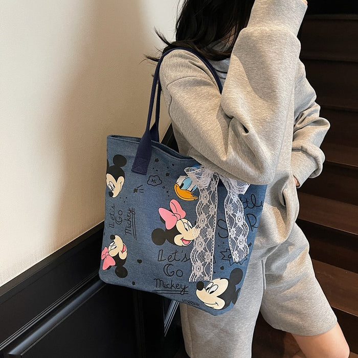 Wholesale Cartoon canvas bag, new versatile shoulder bag, student commuting tote bag, large capacity tote bag