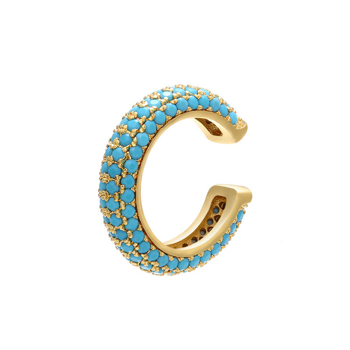 Wholesale Gold Plated Copper Ear Cuff with Colored Zircon Simple Style Fashion Accessory MOQ≥2