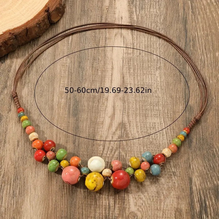 Wholesale Fashionable retro ceramic bead necklace with colorful personality and simple women's necklace