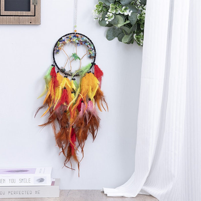 Wholesale Feather Dreamcatcher Wall Hanging with Tree of Life Design and Natural Stone Accents