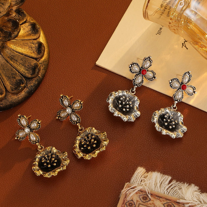 Wholesale Four leaf clover high-end sense niche retro earrings antique gold and silver earrings earrings