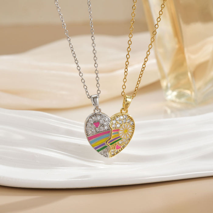 Wholesale Cartoon rainbow heart magnetic interlocking choker necklace