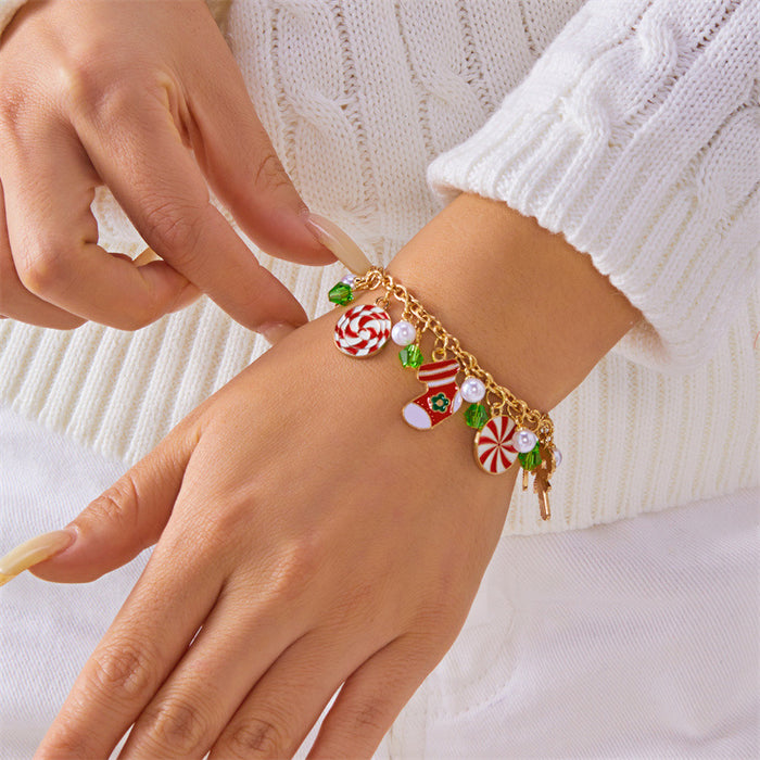 Wholesale Christmas jewelry creative  Christmas tree multi-color candy pendant pearl paper card bracelet