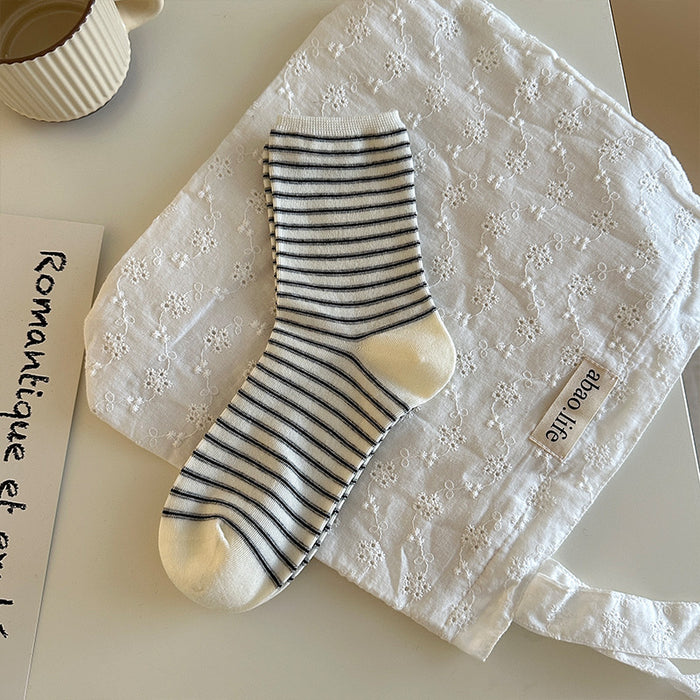 Wholesale Boneless striped socks, mid tube socks, new versatile cotton stacking socks
