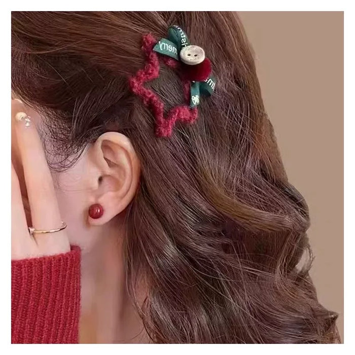 Wholesale  Red Plush Star Hairpin Bow Bangs BB Clip Side Broken Hairpin Hairpin Headwear Hair Accessories