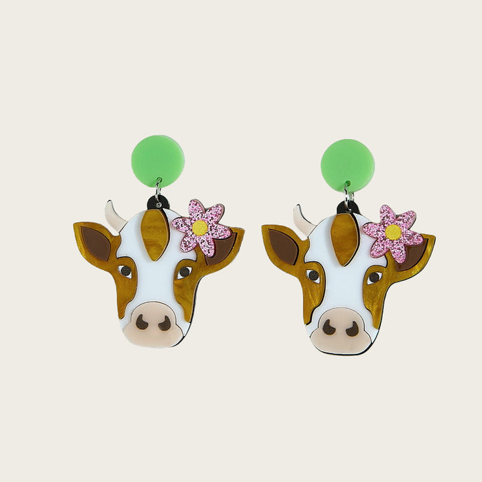 Wholesale Acrylic Flower Cow Earrings JDC-ES-Qiany004