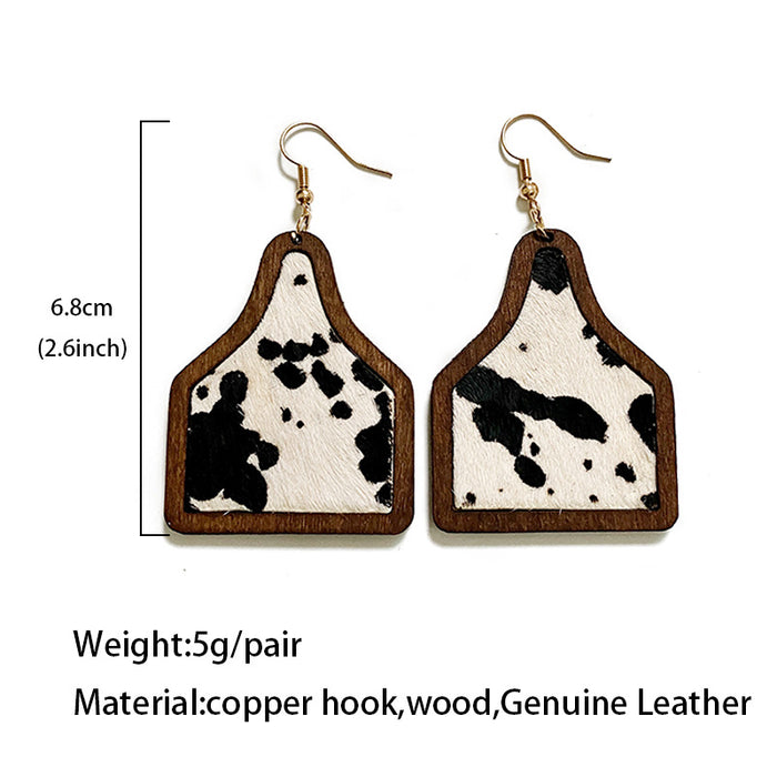 Wholesale Western earrings classic leopard print cow genuine leather horse hair inlaid Cow brand earrings bohemian jewelry supply