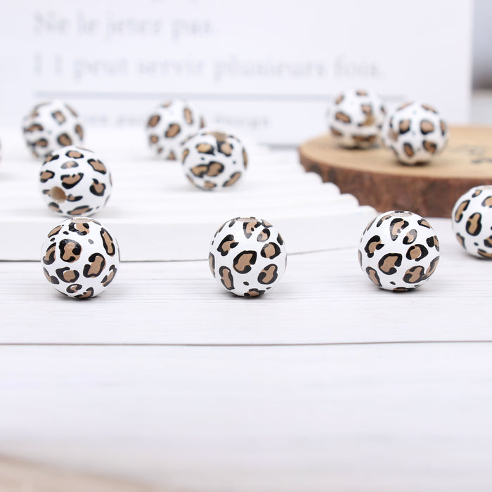 Wholesale 50PCS 16mm Printed Leopard Wood Beads Set JDC-BDS-TianYue019