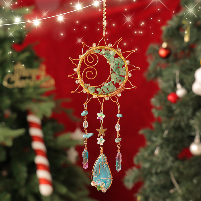 Wholesale Handmade Dongling Stone Smile Moon Sun Catcher Wind Chime Garden Decoration