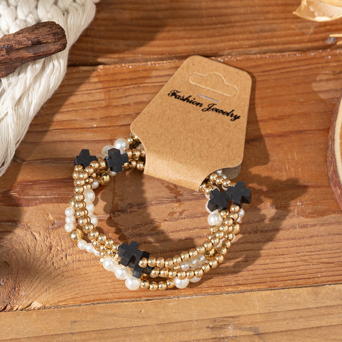 Wholesale Soft Clay Cross Bead Bracelet Suitable for Vacation  Multi-Layered Elastic String Bracelet