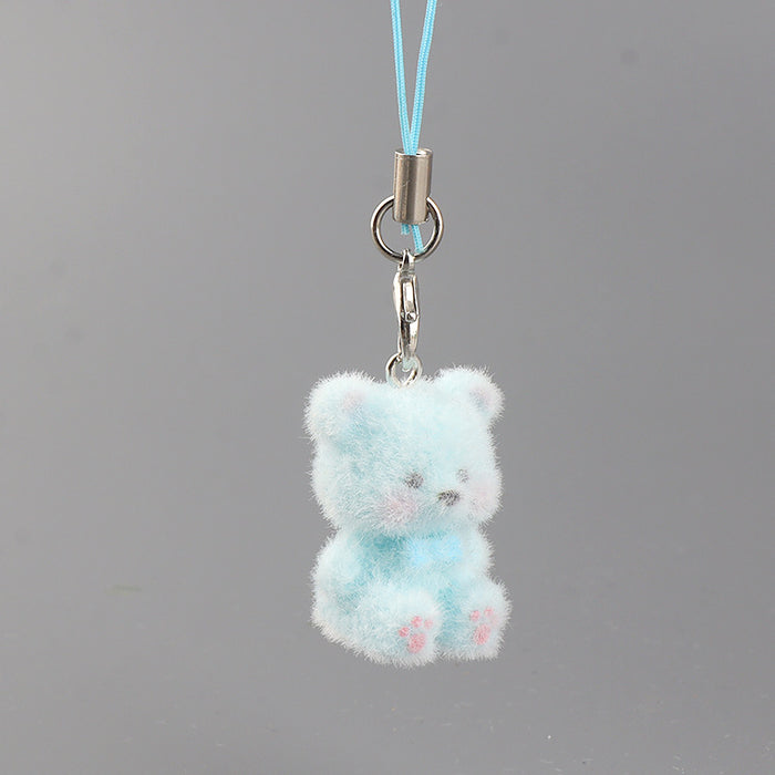 Wholesale Resin flocked colorful 3D bear phone charm,  cute and creative cartoon keychain