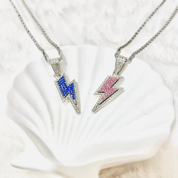 Wholesale New Full Diamond Lightning Pendant Personalized Trendy Jewelry Titanium Steel Necklace Accessories