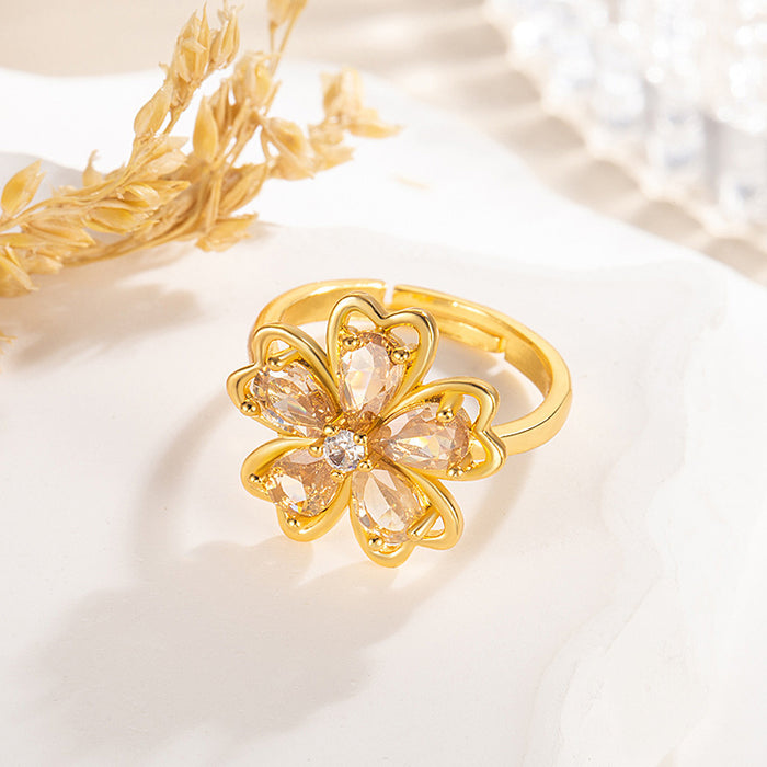 Wholesale Colorful Diamond Five-Petal Flower Disc Diamond Ring