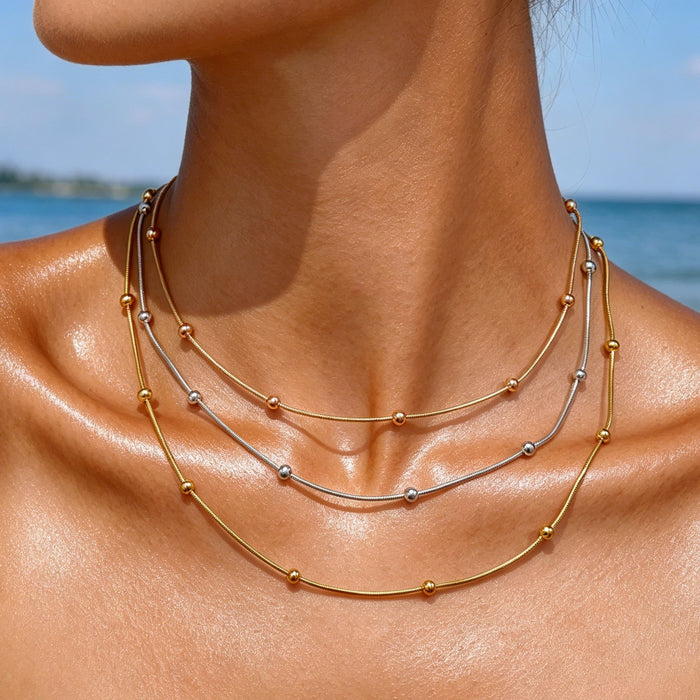 Wholesale 2pcs Stacked necklaces,  plain chain,  snake bone,  titanium steel chain