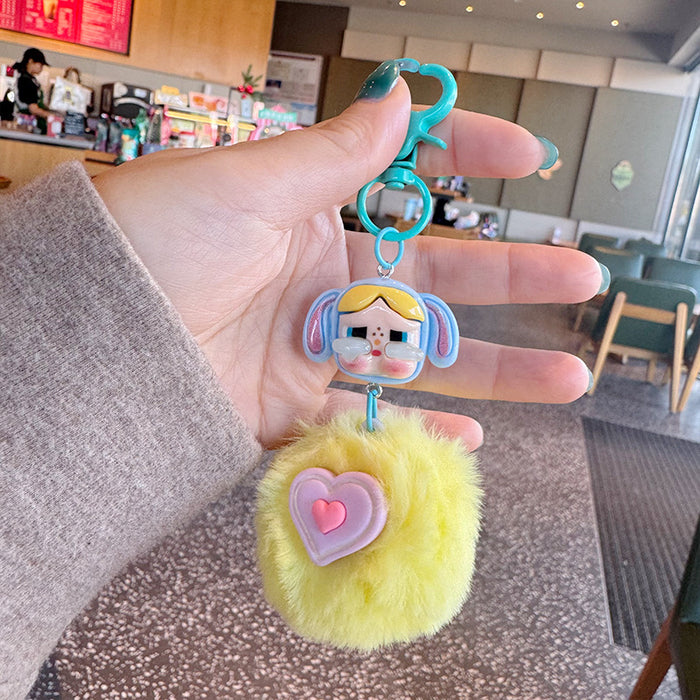 Wholesale Cartoon soft cute fur ball little girl keychain creative cute little flower fur ball couple bag gift pendant
