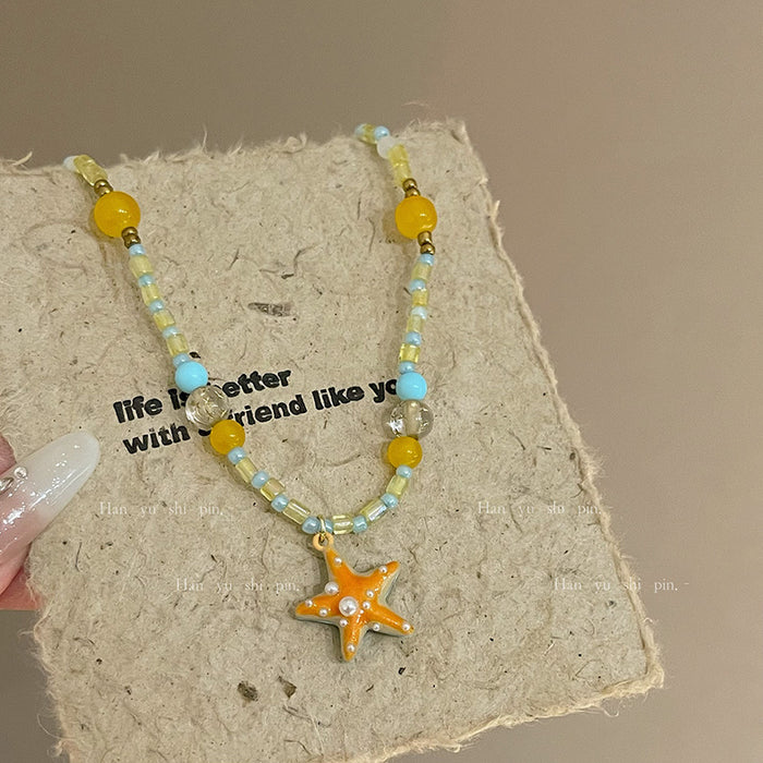 Wholesale Orange Starfish Necklace Colorful beaded Necklace