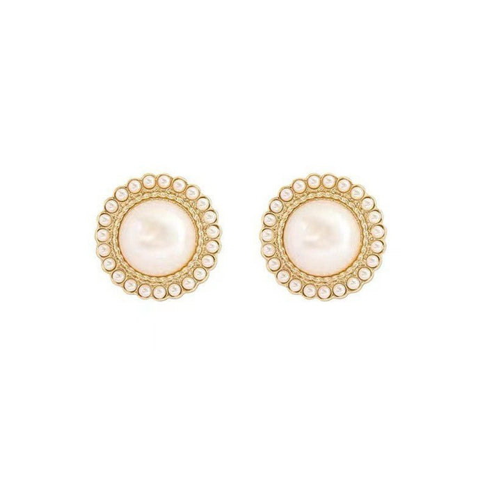 Wholesale Fashionable round pearl earrings, niche, high-end, elegant temperament, pearl earrings