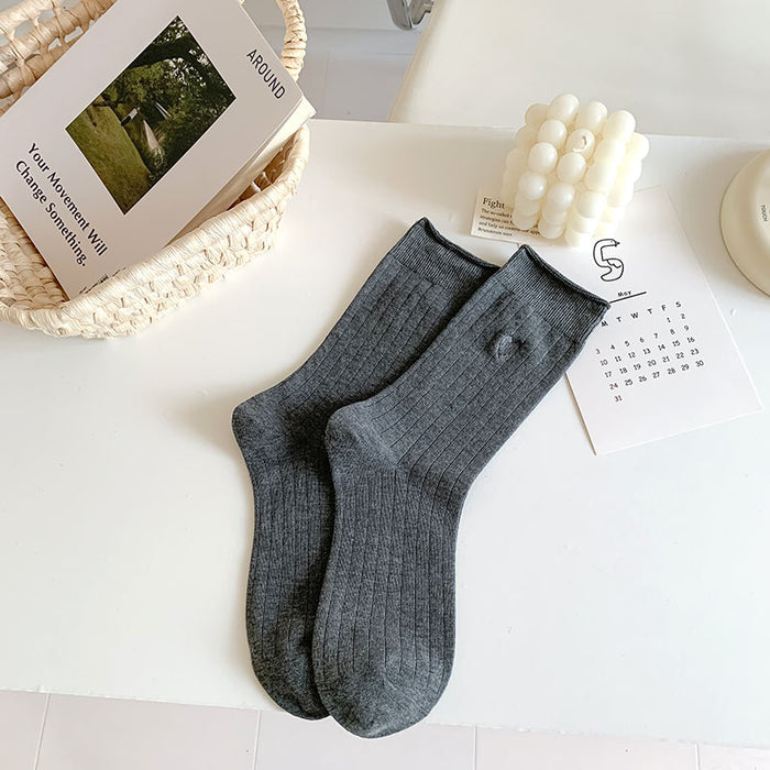 Wholesale New socks with rolled edges, stacked socks, cotton, heart-shaped embroidery, versatile