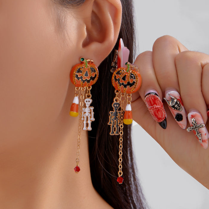 Wholesale Gothic Pumpkin Skull Drop Earrings Alloy Electroplated Jewelry Accessory