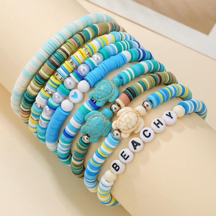 Wholesale Ocean Series Soft Ceramic Stacked Bracelet Set Beach Vacation Style Versatile Turtle Bead Bracelet