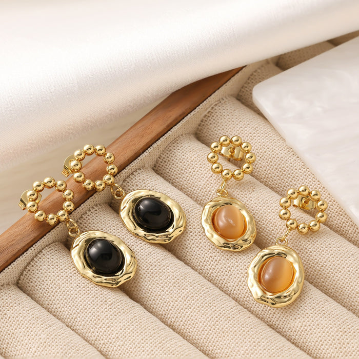 Wholesale Titanium Steel Geometric Steel Bead Zircon Pendant Earrings with High Quality, Fashionable and Color Preserving Earrings and Accessories Wholesale