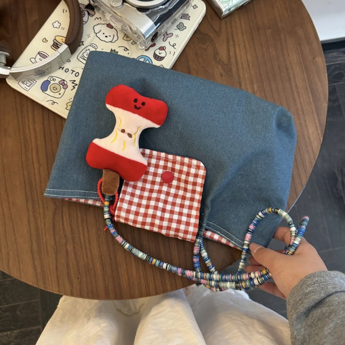 Wholesale Denim Portable Small Storage Bag Underarm Bag Black Plaid Shoulder Bag